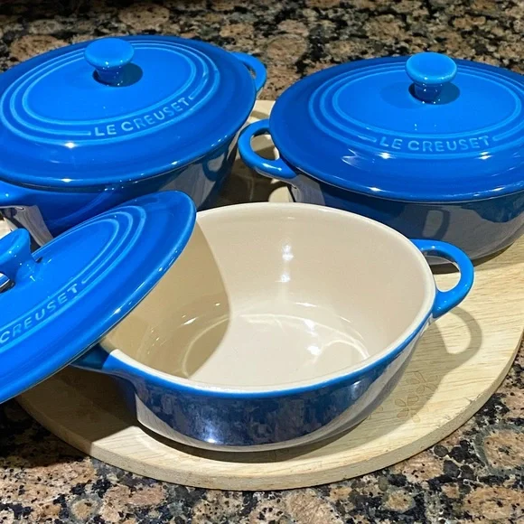 Le Creuset Marseille Blue Stoneware Cocotte Set - Picture 2 of 3